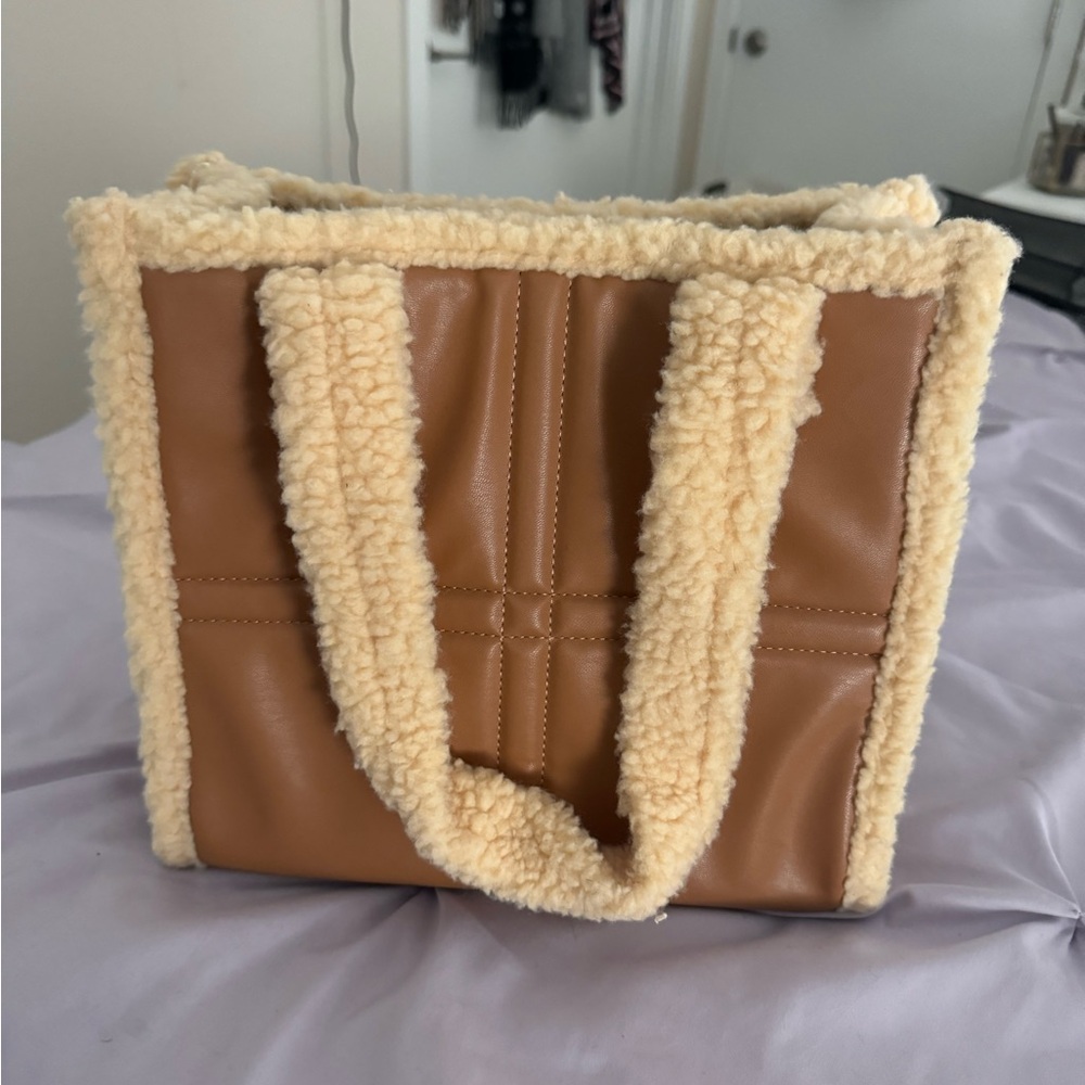 Faux Shearling Leather Tote